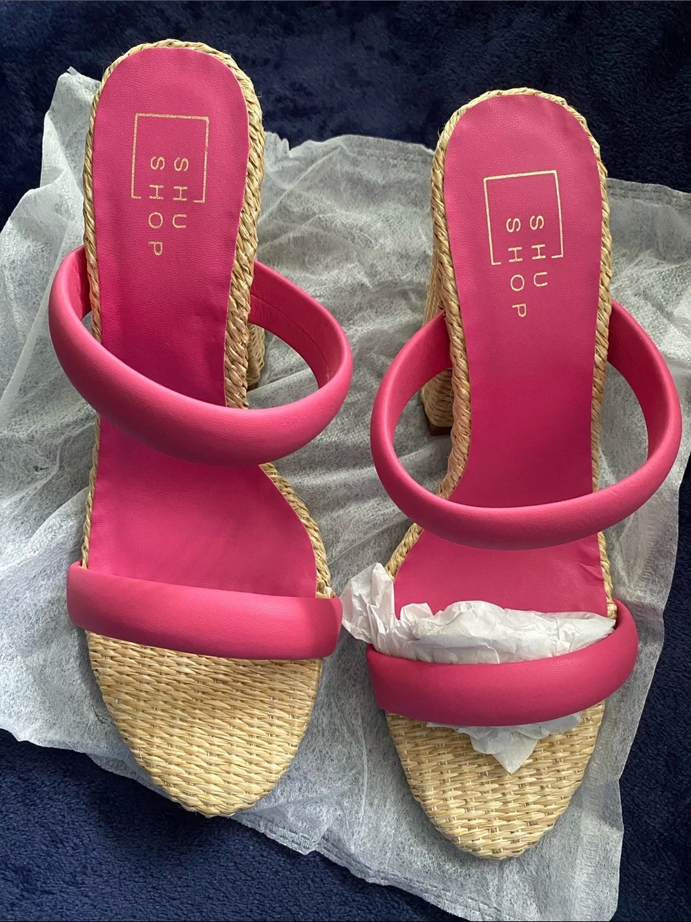 ShuShop Hot Pink Double-Band Woven Slide Sandals